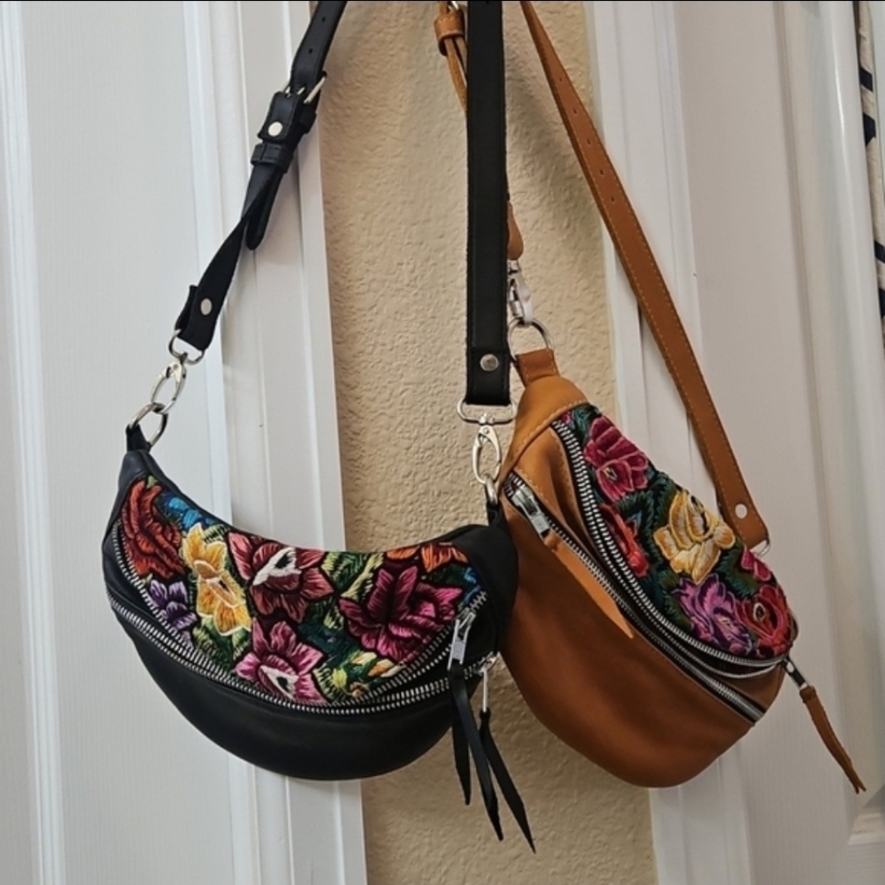 Leather Embroidered Sling Bags